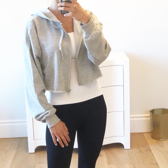 MONTREAL Crop Zip Up Hoodie Jacket Gray - Picture 2 of 12